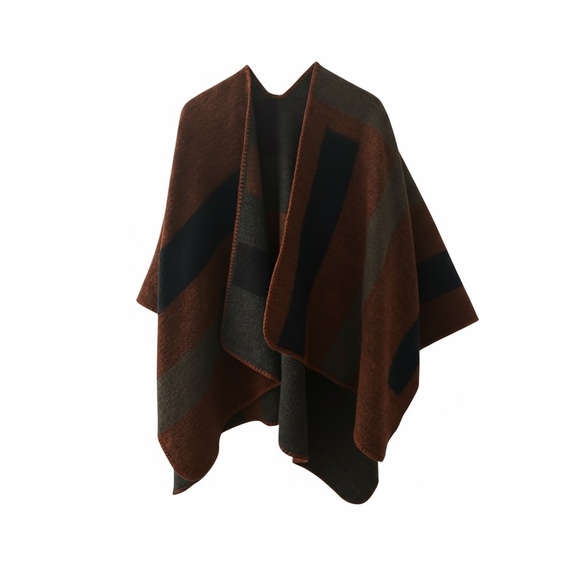 BB Dakota Sweaters - BB Dakota Brown and Gray Colorblock Poncho
